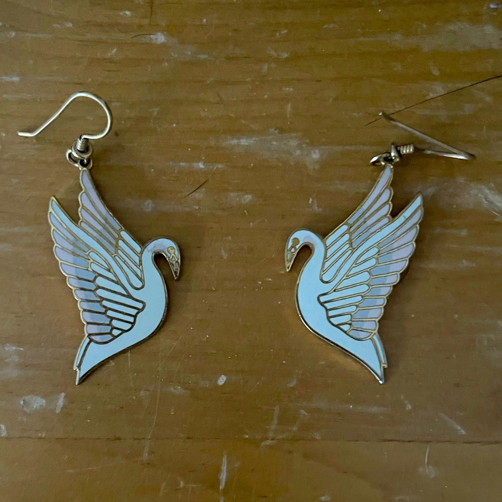 Laurel Burch "Swan" dangle earrings